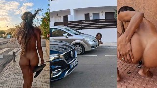 Hiking And Walking Naked with Both Holes Stuffed