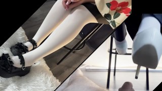 Footjob in shoes and from a pretty maid.