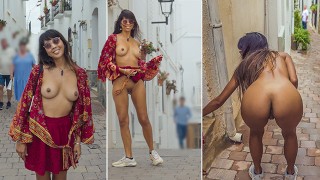 Exhibitionist Flashing Around Busy Old Town Public Nudity