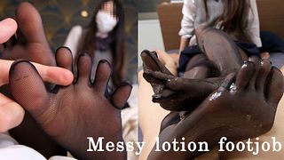 Slippery Footjob with Lotion-Soaked Five-Toe Pantyhose – Tight Toe Grip & Cock Soaking