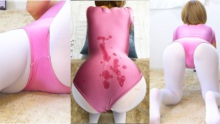 Yoga stretching in real leotard and white tights ballet pussyjob, rubbing hard on dick Ass cumshot